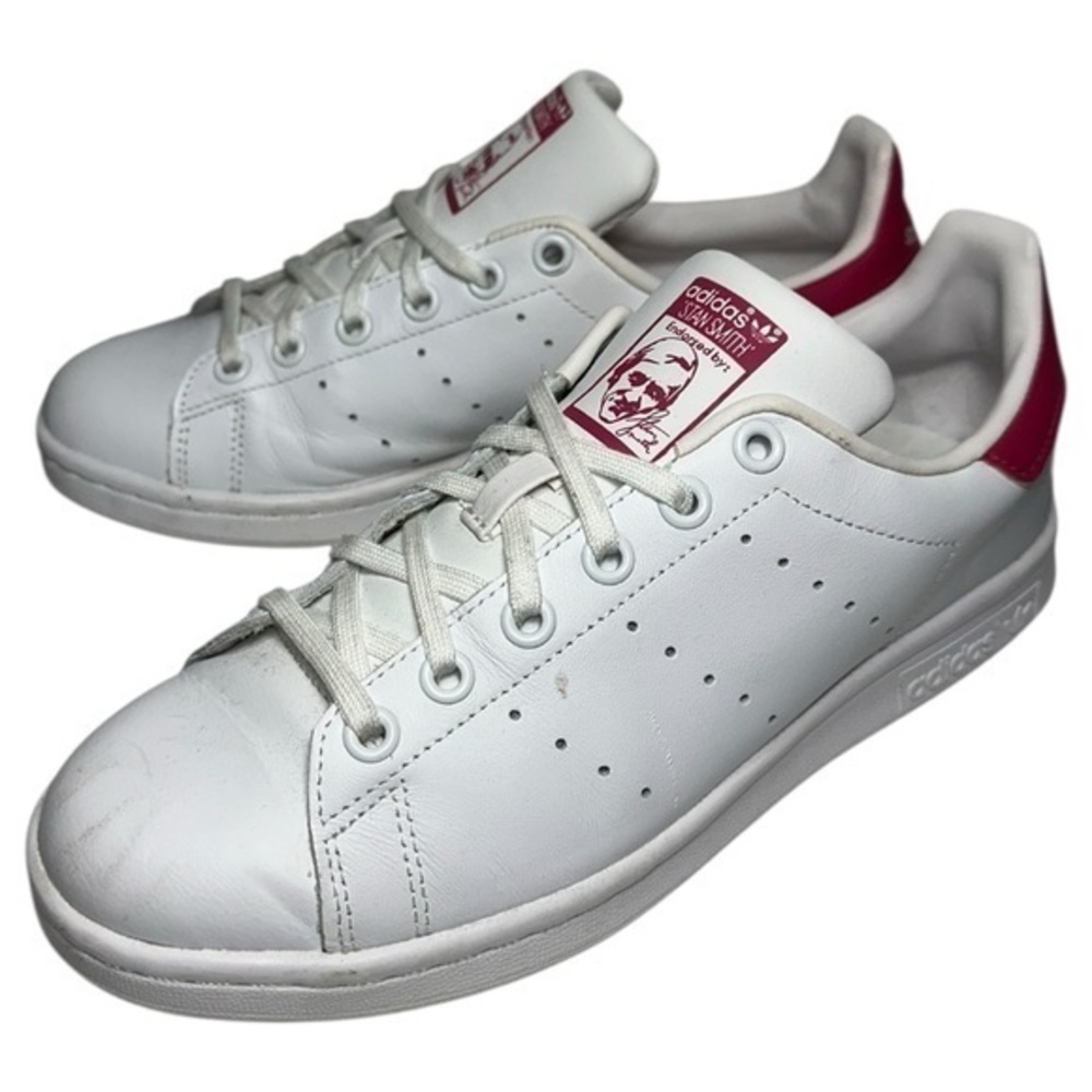 Adidas Women’s Size 6 White Bold Pink Leather Stan Smith Shoes Sneakers